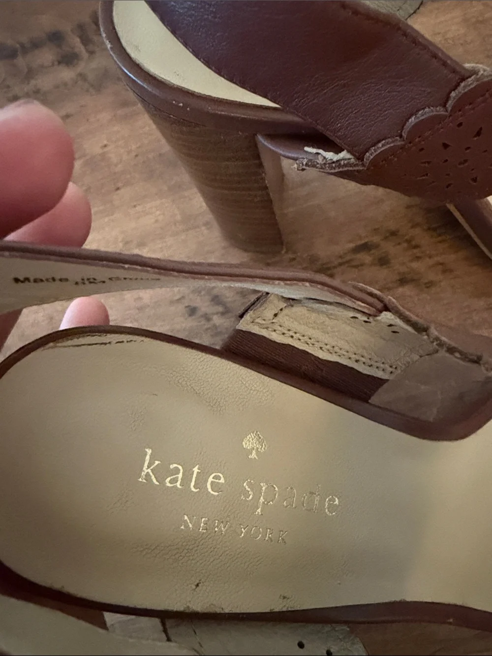 kate spade Brown Scalloped Laser-Cut Block Heel Sandals